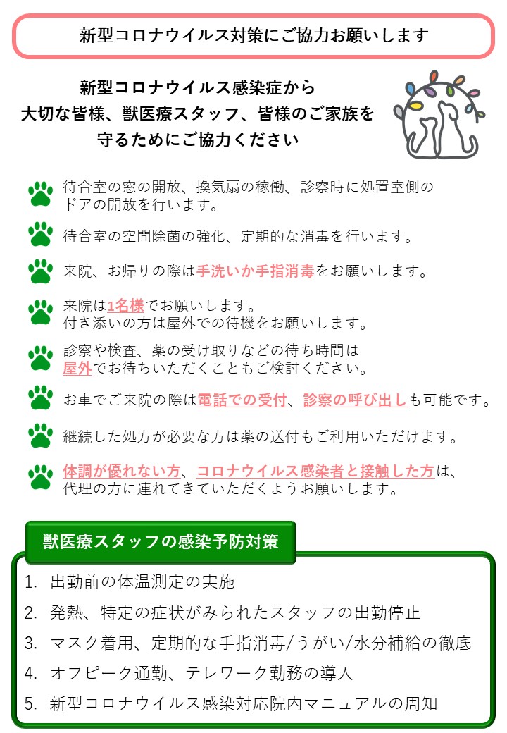 新型コロナウィルス対策のご協力のお願い